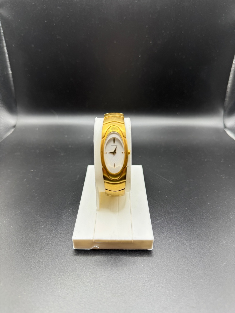 Vintage Pulsar Gold Tone Sculptural Cuff Watch Oval Dial